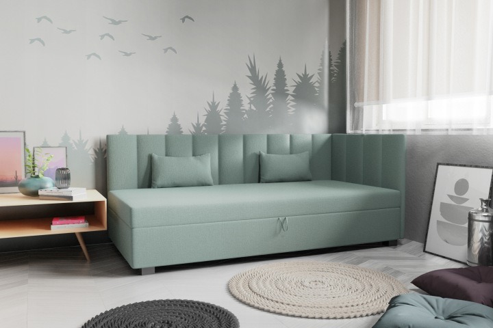 AMK Meble Paula 100 – sivá čalúnená posteľ s plochou na spanie 100 × 195 cm. Sivá čalúnená posteľ poskytne podľa opisu plochu na spanie 100 × 195 cm a úložný priestor pod lôžkom. Súčasťou sú bočnica, čelo a dva vankúše. V izbe si tak môžete pripraviť vlas