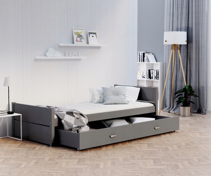 Posteľ TYMON 90 × 200 cm s penovým matracom FDM a zásuvkou na kolieskach