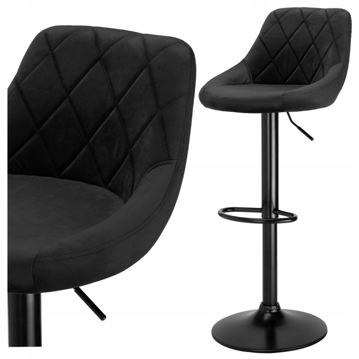 eHokery Cydro Black velúrová barová stolička, čierna, sed 62–82 cm