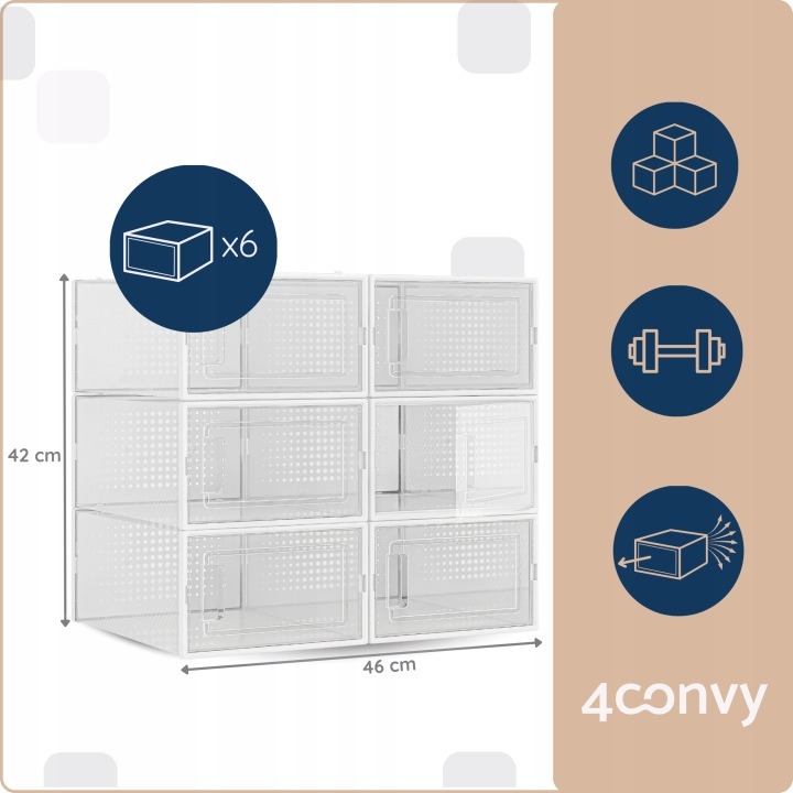 Priehľadné modulové boxy 4CONVY s prednými dvierkami a zadnými vetracími otvormi, 6 kusov