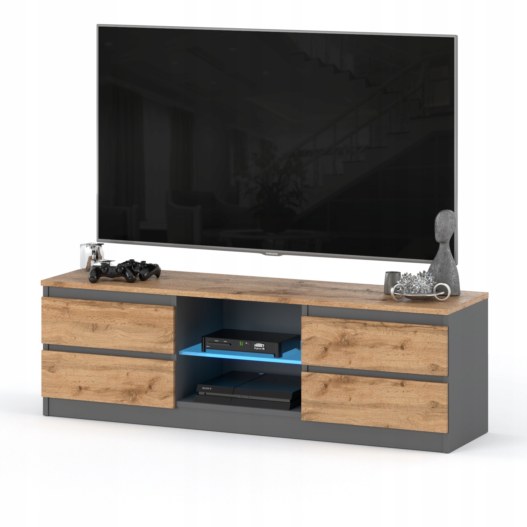 AZ team AGA Lux RTV skrinka 138 cm antracit a dub Wotan