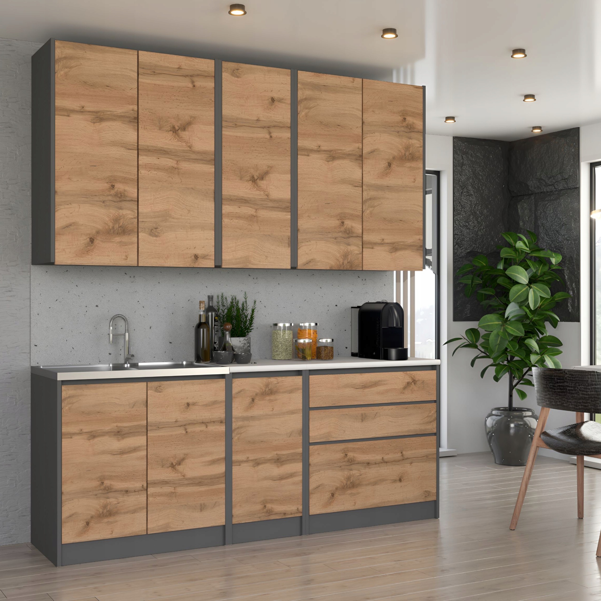 BLANCO MEBLE LUX 2 m bezúchytková kuchynská zostava dub Wotan
