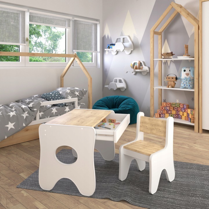 Detský stolík IdeaMeb 67 × 40 cm so stoličkou a zásuvkou