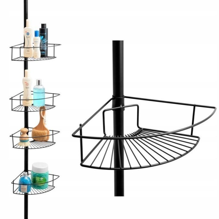 Yoka Home SCOPIC XL – čierna teleskopická polica do sprchy so 4 košíkmi