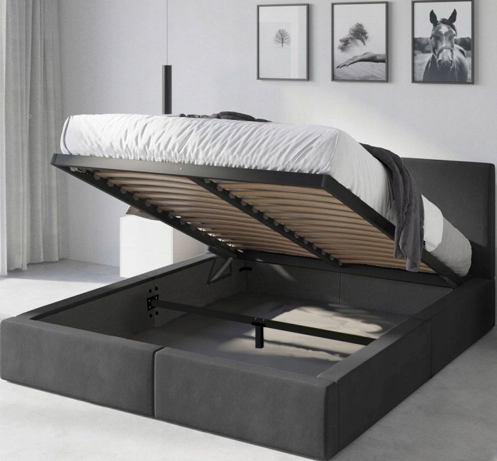 INTERBEDS Hilton – čalúnená posteľ 120 × 200 cm s úložným priestorom, grafitová