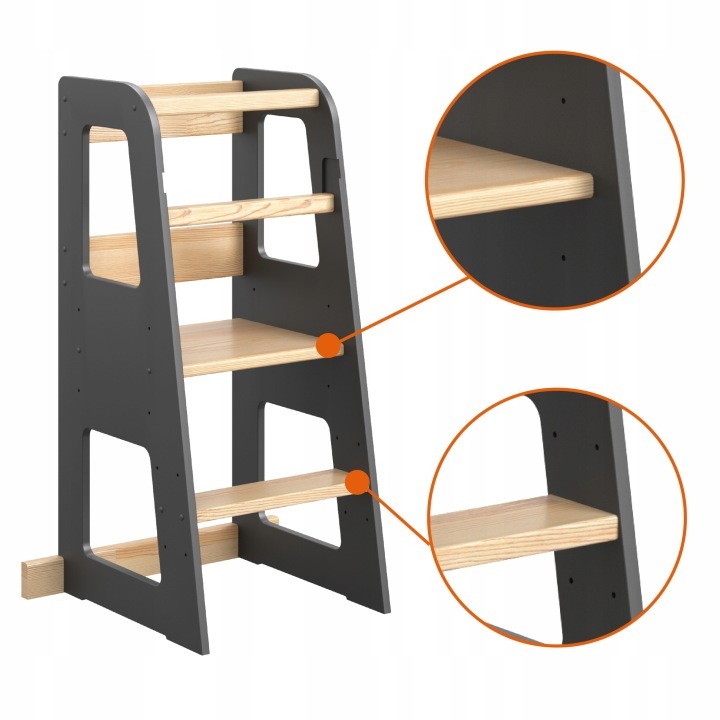 Čierny kuchynský pomocník z borovicového dreva a MDF, 90 cm