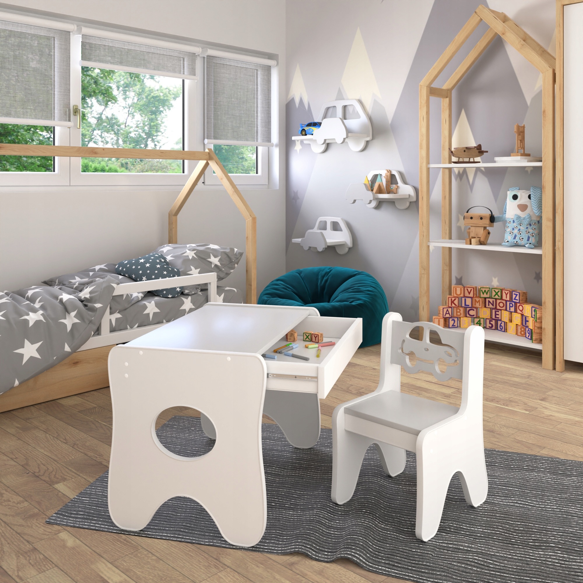 Detský stolík a stolička IdeaMeb so zásuvkou | 70 × 45 cm