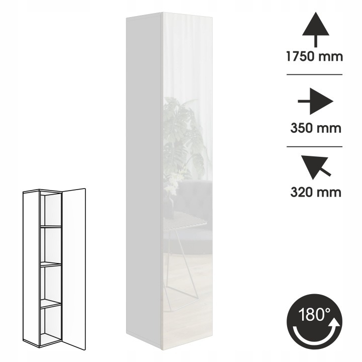 Biela závesná skrinka BroMARKT Premium s lesklým čelom, 35 × 32 × 175 cm. Vysoká závesná skrinka vytvorí uzavreté odkladanie na stene v obývačke alebo ďalšej miestnosti. Päť políc podľa parametrov pomôže rozmiestniť uložené predmety. Biele čelo ich zakryj