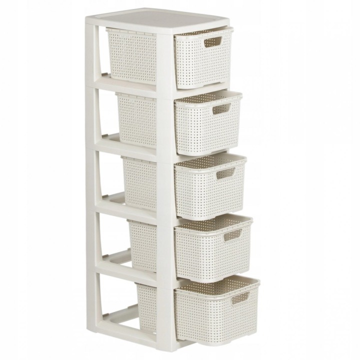 Kúpeľňový regál BranQ s 5 košíkmi, krémovo biely, 80 cm