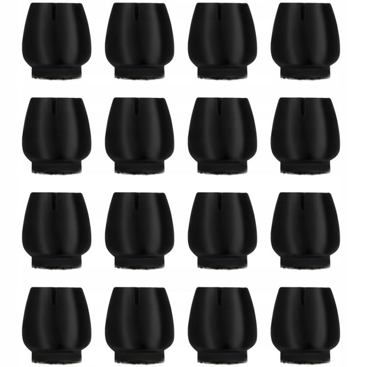 Silikónové návleky s filcom chránia podlahu pri posúvaní stoličiek. V ponuke je 16 čiernych kusov na okrúhle nohy s priemerom 12–16 mm; nasádzajú sa bez náradia.