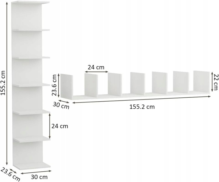 Biela matná nástenná polica ComfortCove PS 003 WHITE, 155,2 cm, 7 priehradiek. Nástenná polica s priehradkami vytvorí odkladanie na knihy, dekorácie alebo zbierku drobností. Sedem priehradiek podľa popisu pomôže rozdeliť vystavené predmety do menších čast