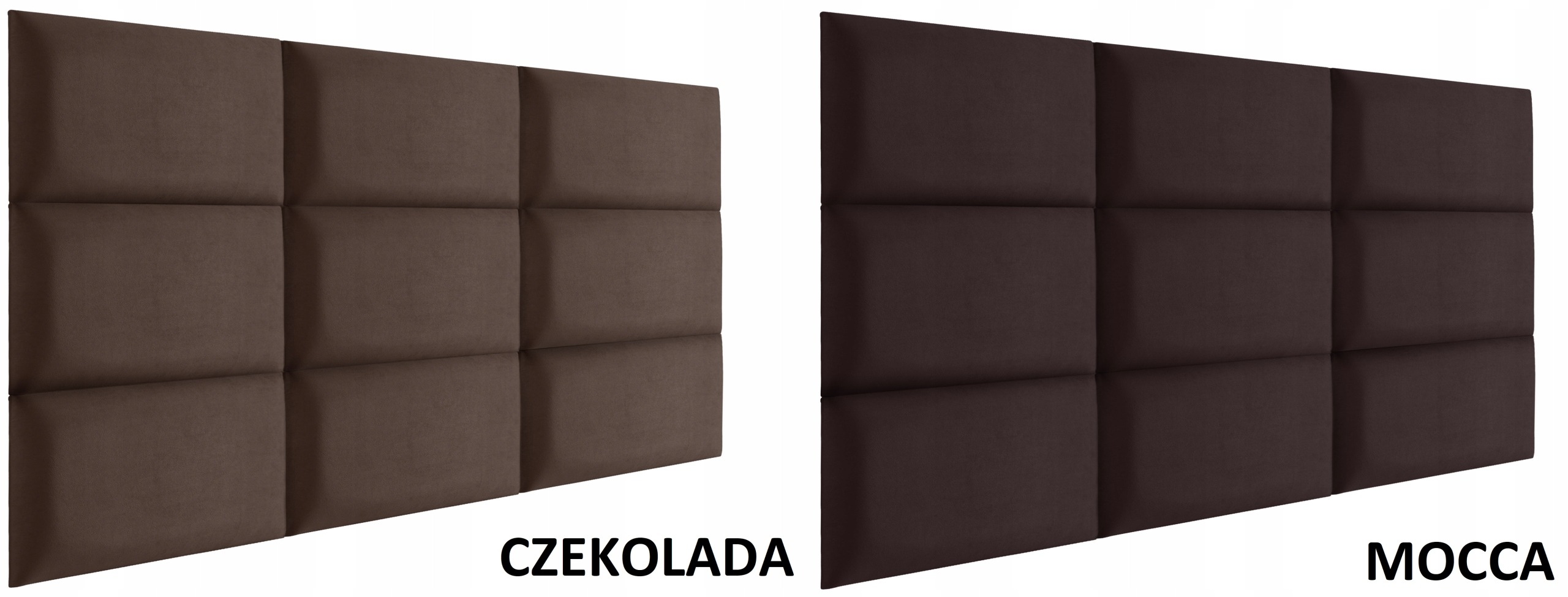 Sada 9 čalúnených panelov Modullo 60 × 30 cm. Sada obsahuje deväť velúrových panelov Modullo s rozmermi 60 × 30 cm a hrúbkou 4 cm. Panely majú podklad MDF, penovú výplň hrubú 3 cm a hydrofóbnu úpravu poťahu. V balení sú navyše dva dekoratívne panely MDF v