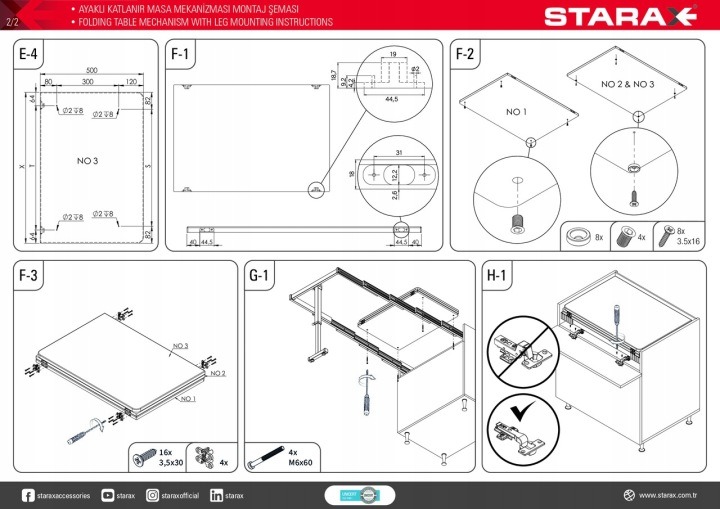 Rozkladací mechanizmus s nohou Starax 600 pre stôl dlhý 1450 mm