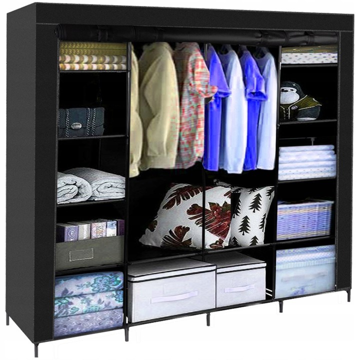 Ruhhy 00023740 – čierna textilná skriňa so 14 policami, 170 × 42 × 170 cm