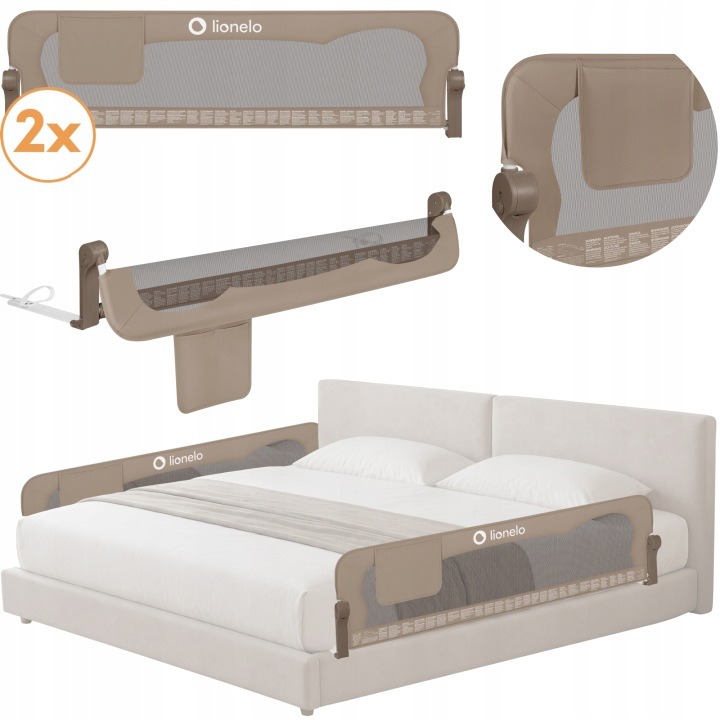 Lionelo Eva Beige Melange – 2 béžové zábrany na posteľ, 150 cm