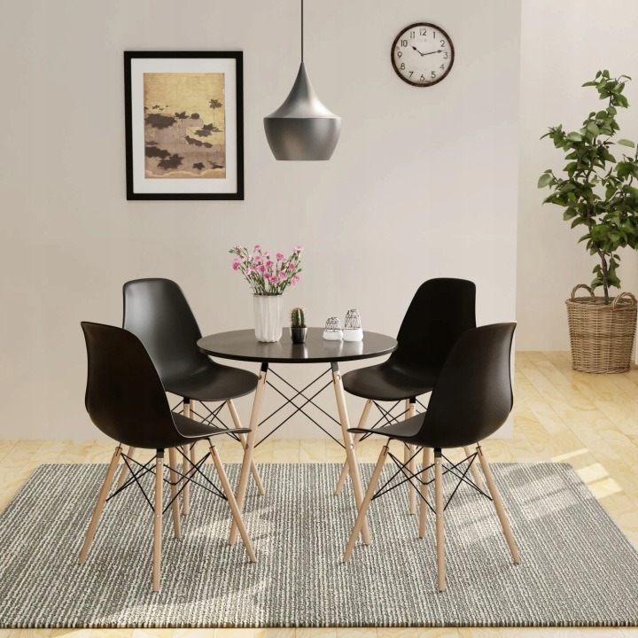 Jedálenská súprava Impor: stôl 80 × 75 cm s bukovými nohami a štyri stoličky Milano