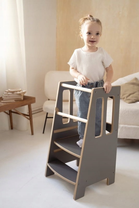 Sivý kuchynský pomocník LITTLE s výškou 78 cm
