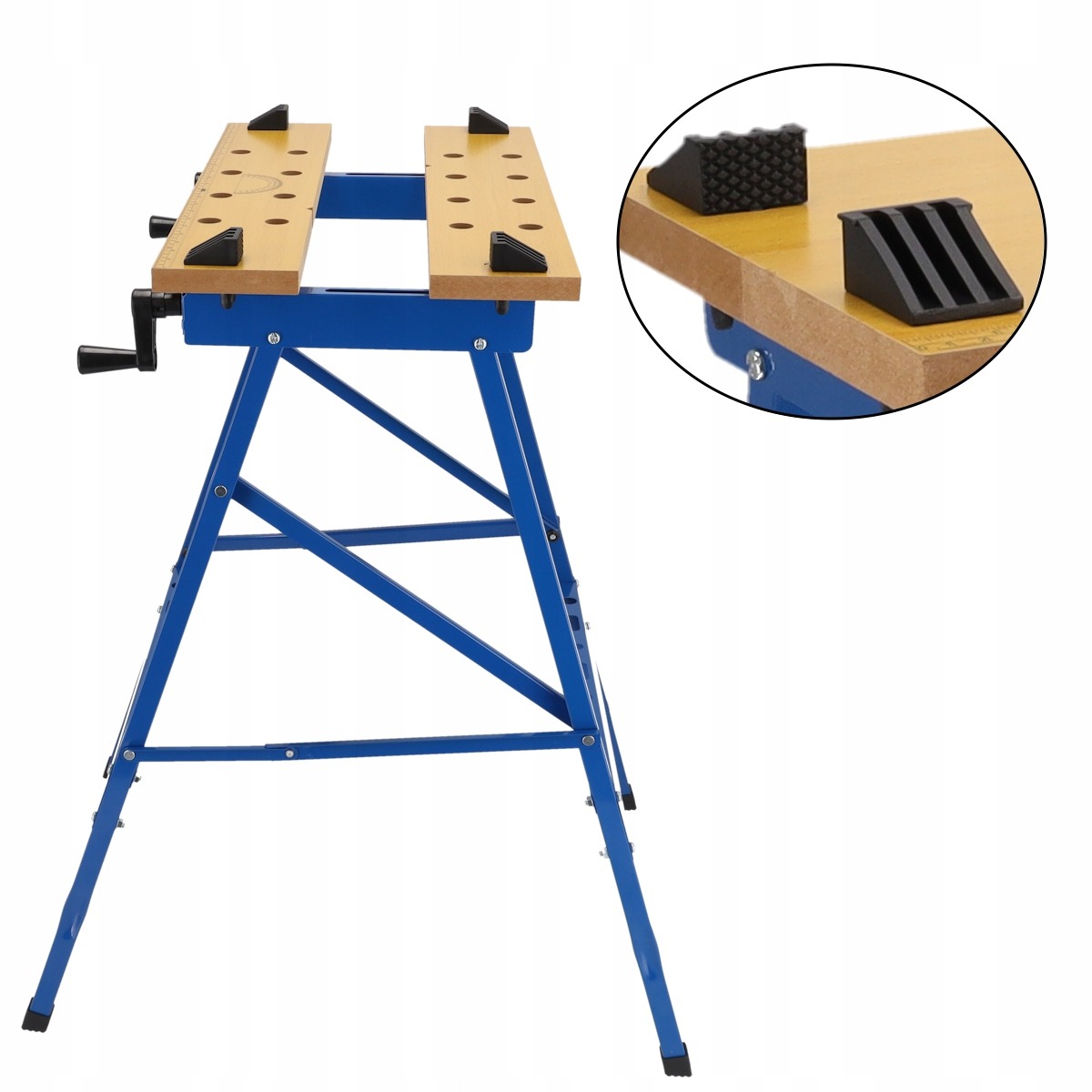 Sada 2 skladacích pracovných stolov Dedra N111. Balenie obsahuje dva pracovné stoly Dedra N111. Každý stôl má dosku z 18 mm MDF, oceľový rám a výšku 76 cm; výrobca uvádza nosnosť do 100 kg na jeden stôl.