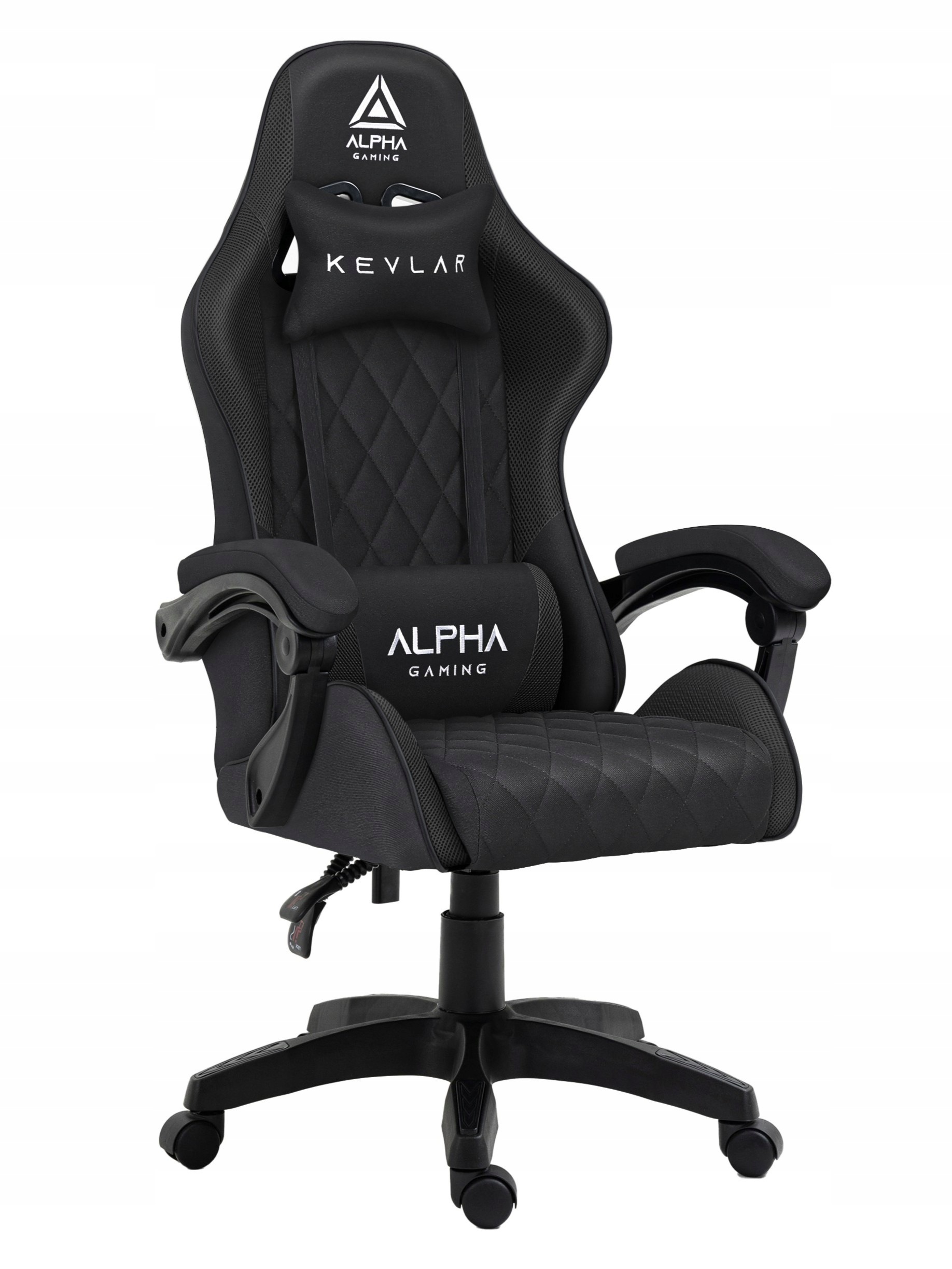 Čierne herné kreslo Alpha Gaming Kevlar Black s poduškami