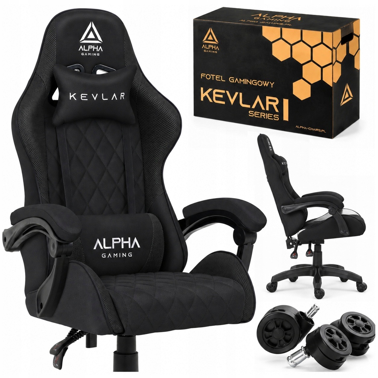 Herné kreslo Alpha Gaming Kevlar Black z látky