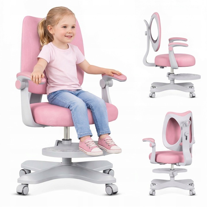 Mark Adler Junior 4.6 Pink – ružová otočná stolička s podnožkou, výška sedu 42–54 cm