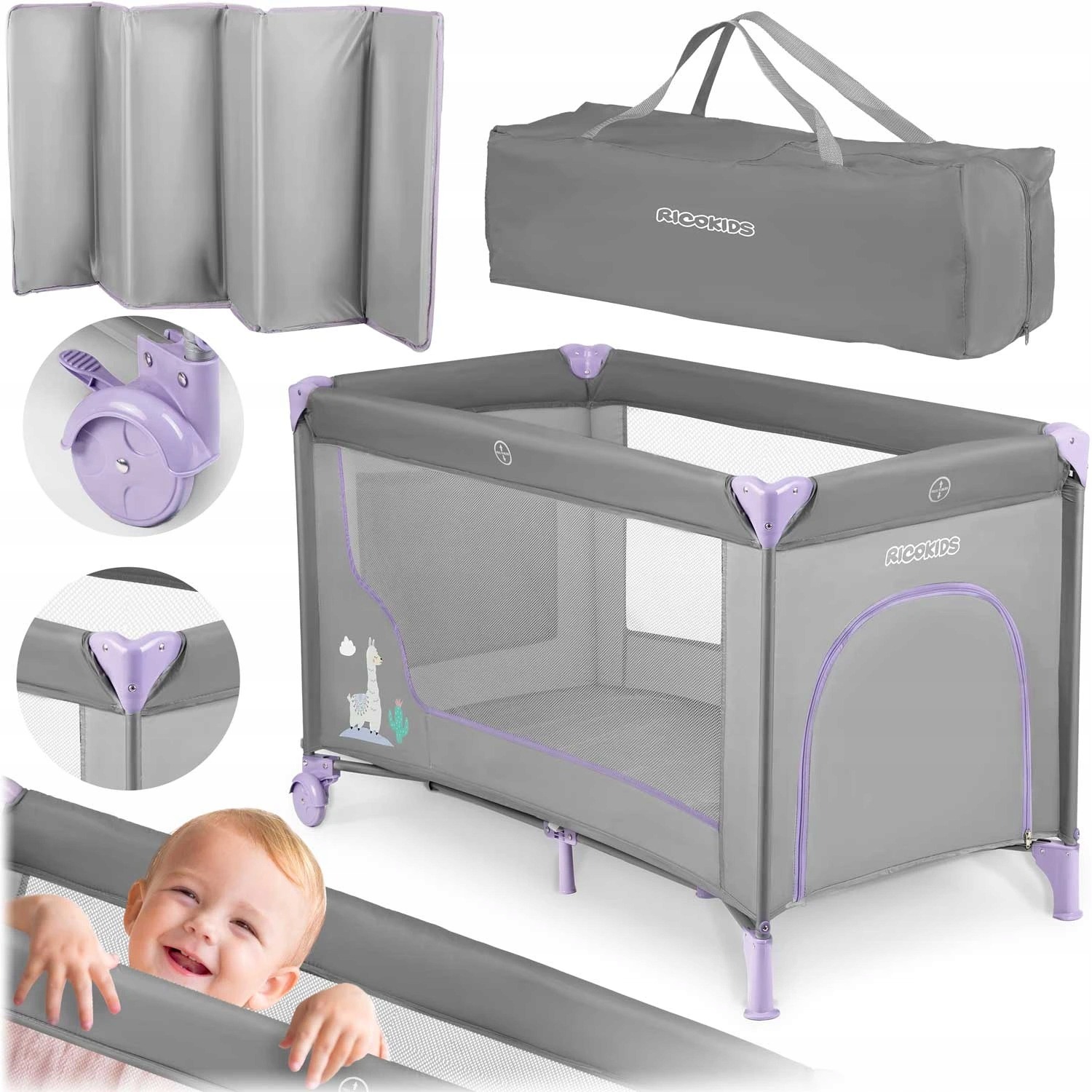 Sivofialová cestovná postieľka RicoKids RK-240 125 × 65 cm