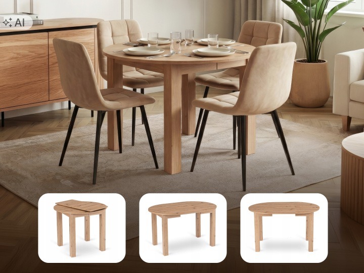 Jedálenský stôl HARRY Mebel Elite s predlžovacím dielom, dub Artisan, 102–142 cm