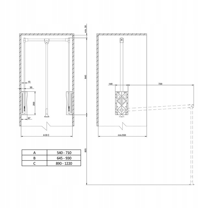 Sklopný vešiak Rejs TA01.0073.08.003 s mäkkým doťahom, 64,5–93 cm, biely