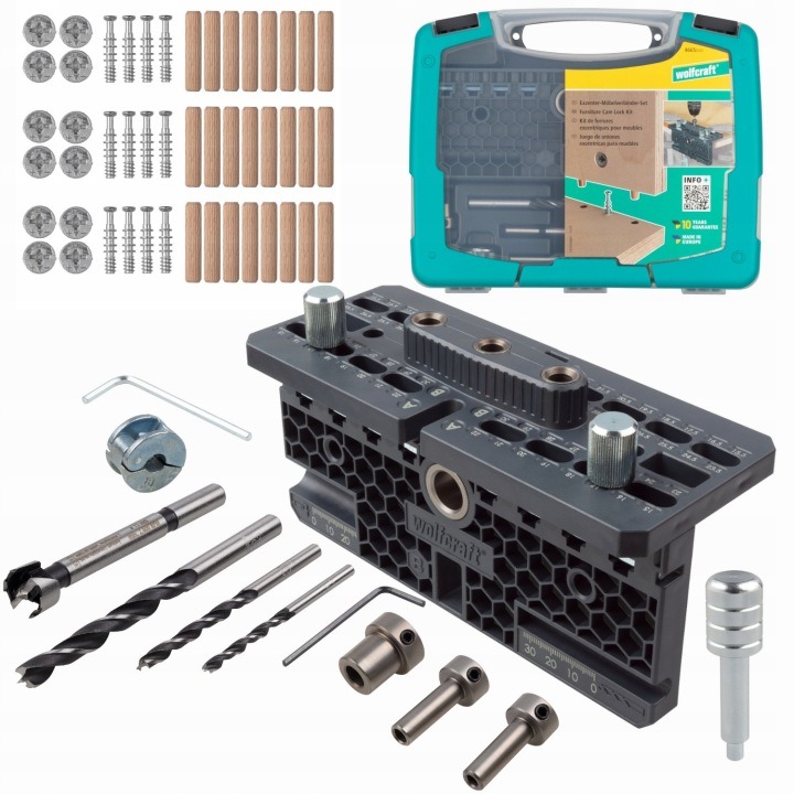 Wolfcraft 4665000 sada na excentrické nábytkové spoje, 53 dielov
