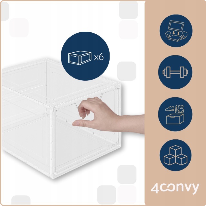 Modulové boxy 4CONVY XL s prednými magnetickými dvierkami, 6 kusov