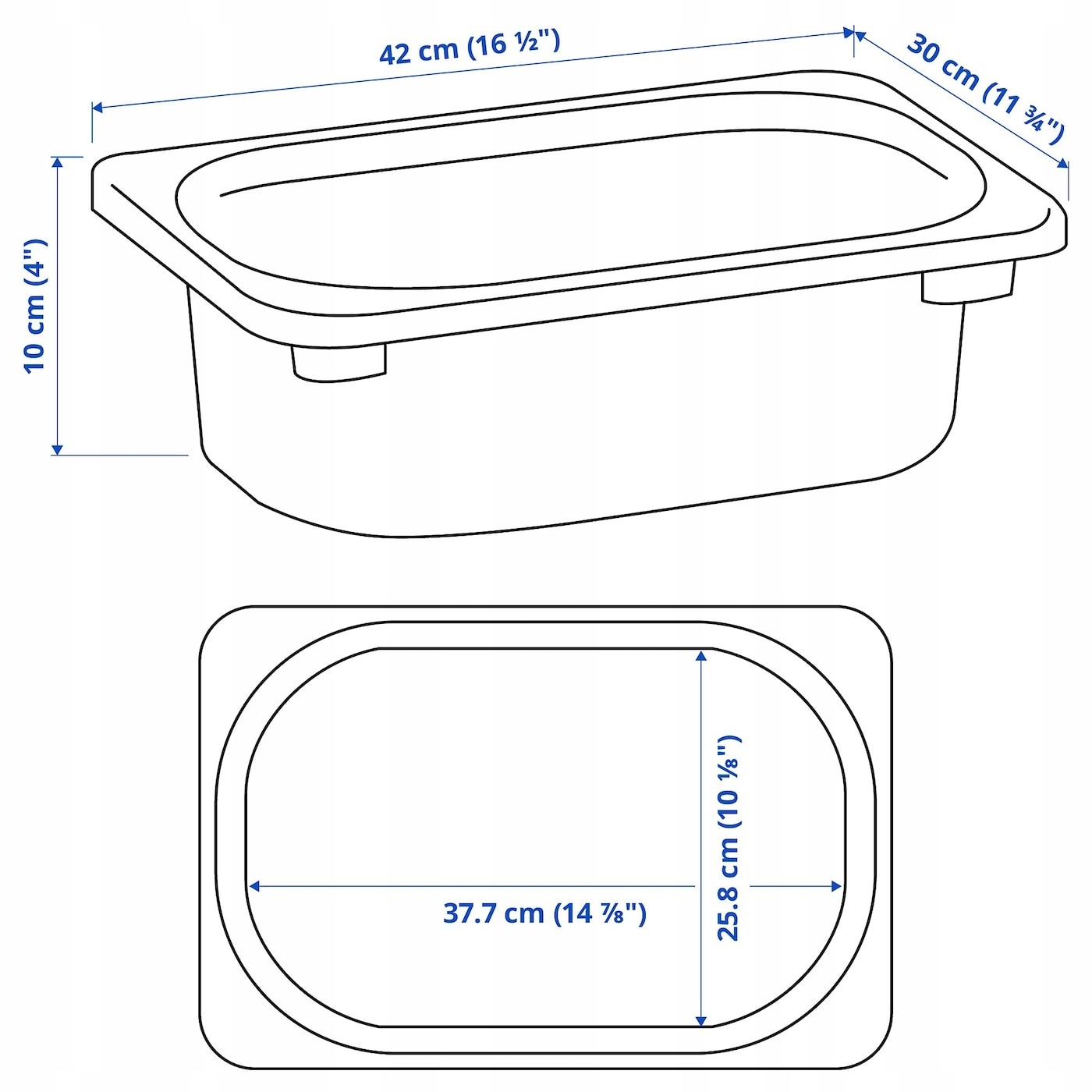 Súprava 5 úložných boxov IKEA TROFAST 42 × 30 × 10 cm. Päť nízkych boxov IKEA TROFAST poskytne miesto na triedenie hračiek a drobností. Každý plastový box má rozmery 42 × 30 × 10 cm a patrí do systému TROFAST.