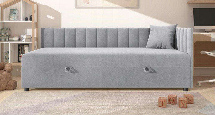 Tutuś – čalúnená posteľ 100 × 200 cm, strieborná, Bonell