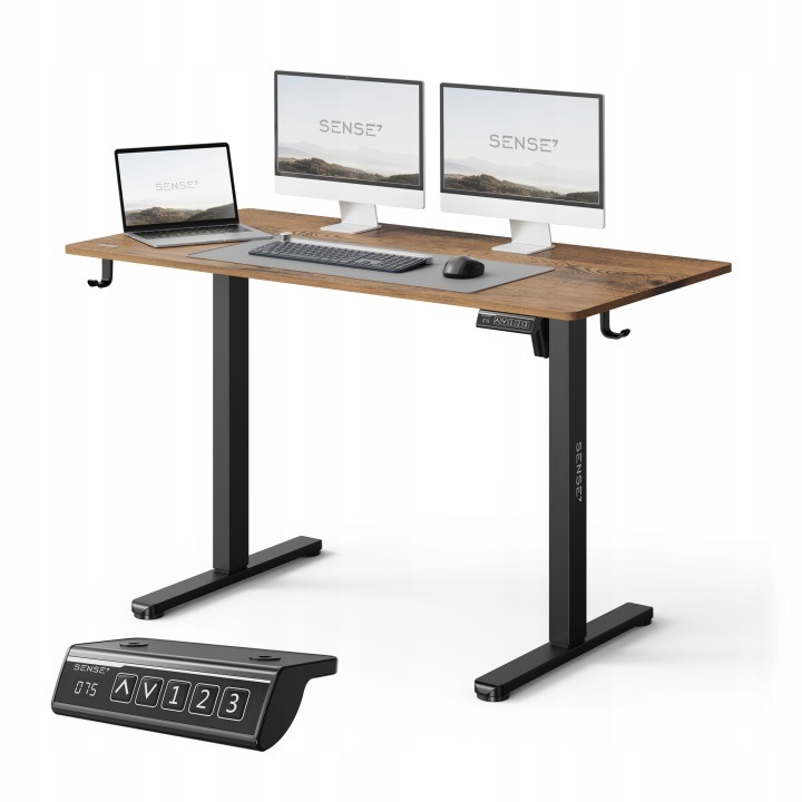 SENSE7 NOJO Light – elektrický pracovný stôl 120 × 60 cm, prírodný dub a čierna