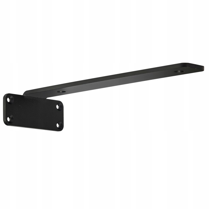 Konzoly na police v matnej čiernej, 6 kusov. Súprava obsahuje šesť konzol na police v matnej čiernej farbe. Rozmer jednej konzoly je približne 26 × 10 × 4,5 cm. Tvar konzol umožňuje montáž police na stenu; vhodné skrutky a kotvy je potrebné zvoliť podľa p