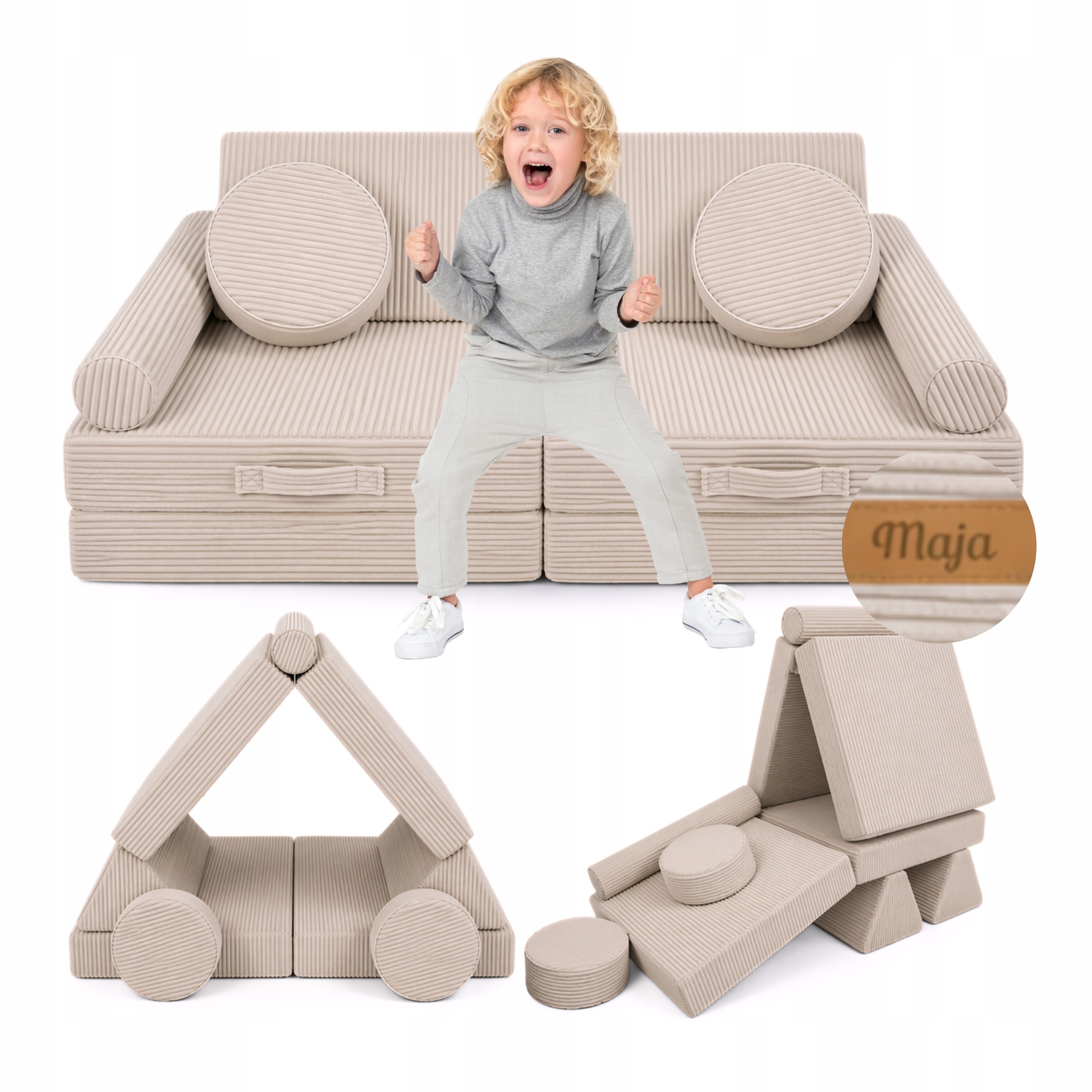 Béžová modulová detská pohovka Flumi Sofa Domino z 10 dielov