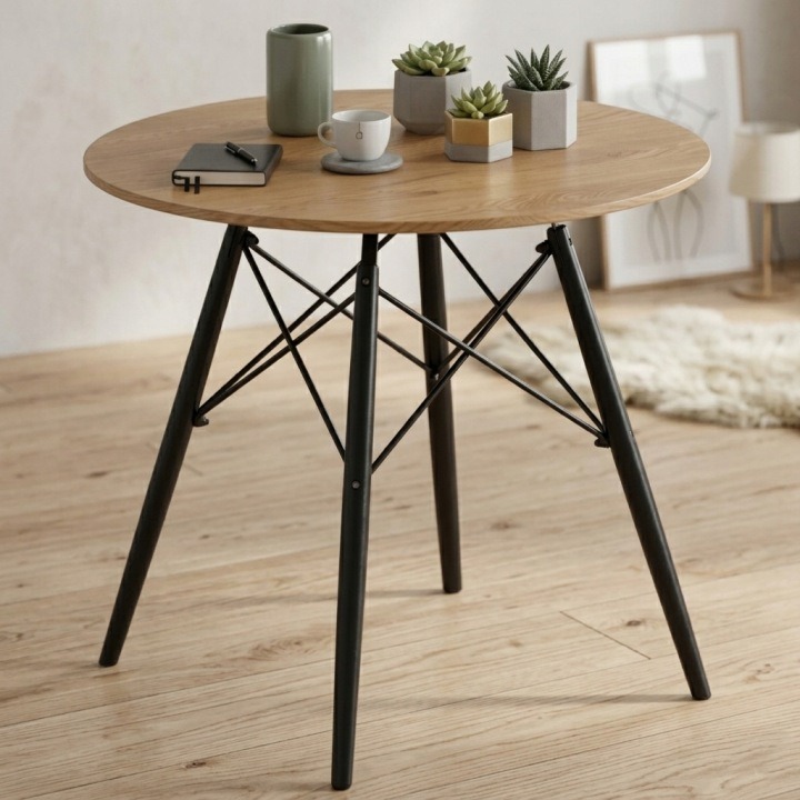 Okrúhly stôl Artseries Maff home 80 × 74 cm, laminovaná MDF a čierne nohy