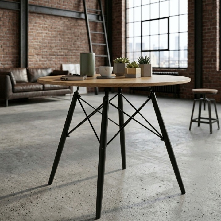 Artseries Maff home – okrúhly jedálenský stôl 80 cm s dubovým dekorom. Okrúhly jedálenský stôl s priemerom 80 cm vytvorí miesto na každodenné raňajky aj večerný rozhovor v menšej kuchyni či jedálni. Výška 74 cm a kruhová doska pomáhajú naplánovať jedálens