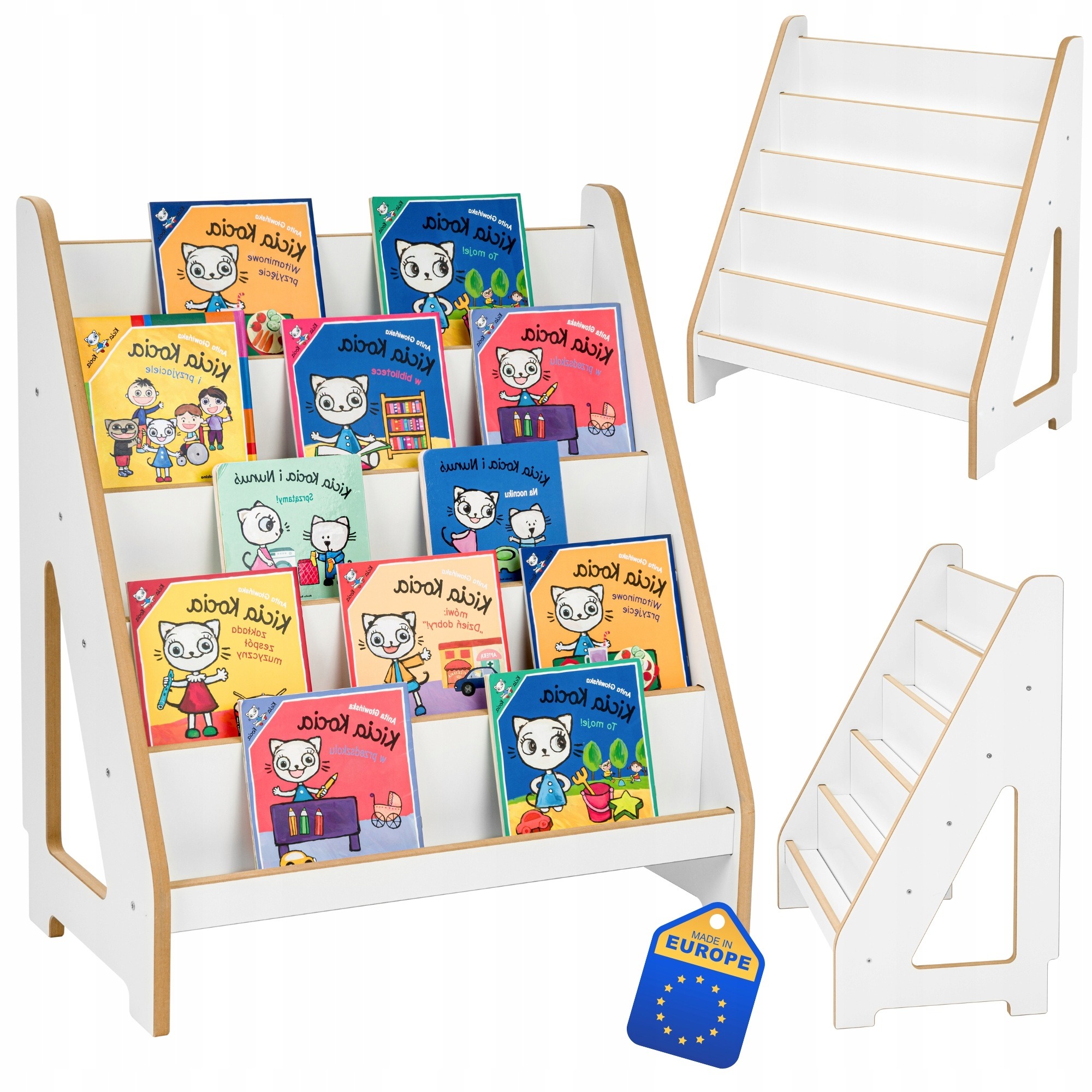 Detská knižnica Obubu Montessori biela, 5 políc, 70,4 × 38 × 80 cm
