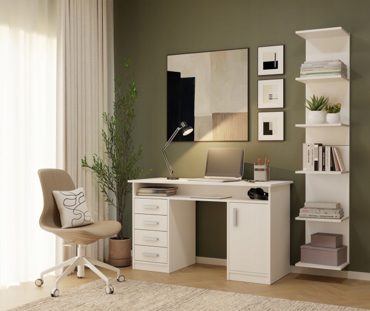 TopEshop 6P – úzky biely regál do pracovne, výška 180 cm