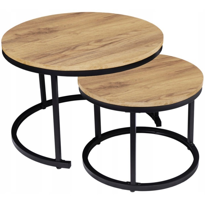 Súprava 2 okrúhlych stolíkov Iceri Haven 0100080, dekor dub Craft, 55 a 42 cm