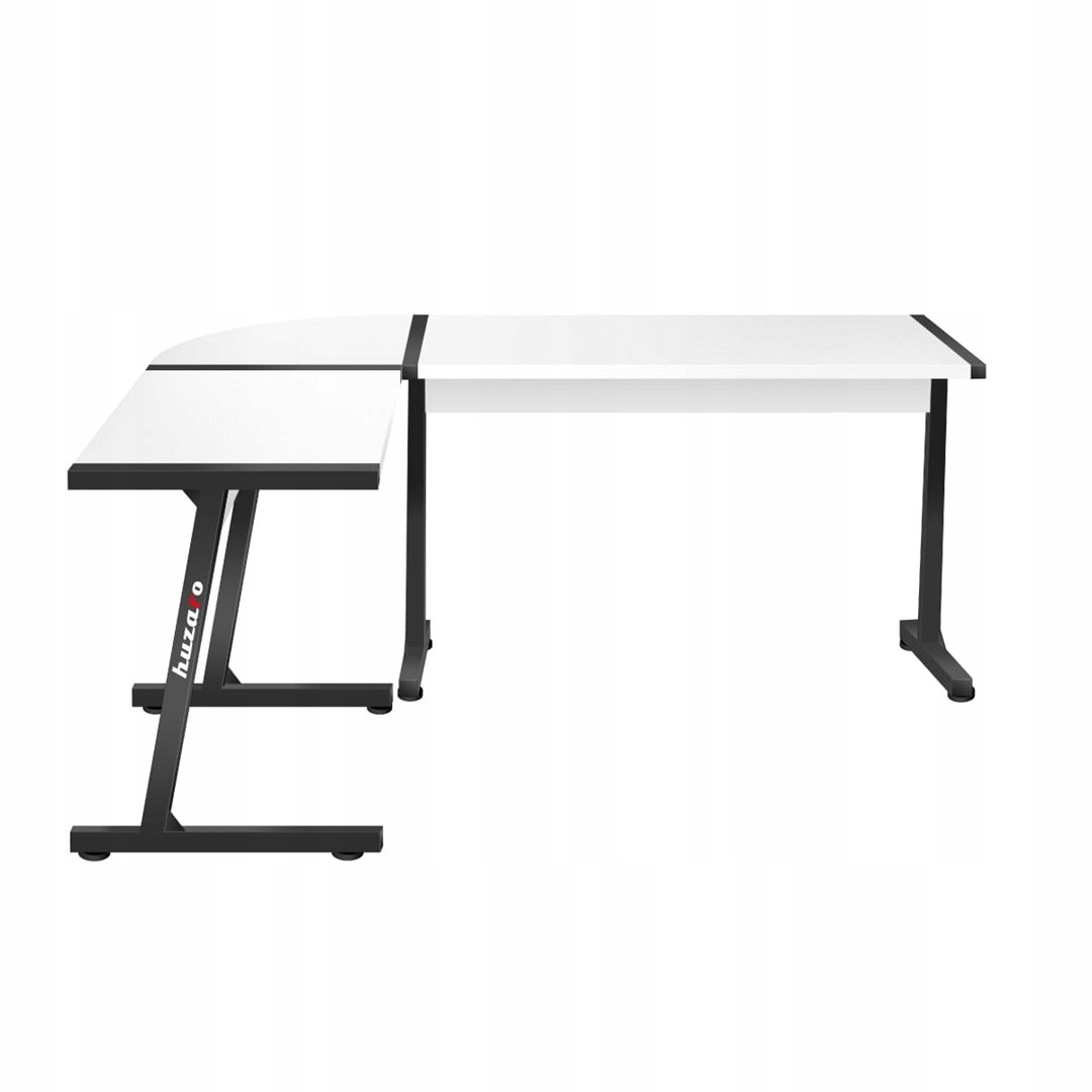 Biely rohový herný stôl Huzaro Hero 6.0. Rohový stôl Huzaro Hero 6.0 White ponúka plochu v tvare L s pôdorysom 147 × 112 cm. Pri montáži si vyberiete ľavé alebo pravé usporiadanie podľa miesta v izbe. Biela doska z MDF je vo výške 74 cm.
