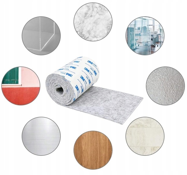 Sivé samolepiace filcové pásy sa dajú pristrihnúť na nohy nábytku. Súprava obsahuje tri rolky s dĺžkou 120 cm a hrúbkou 5 mm.