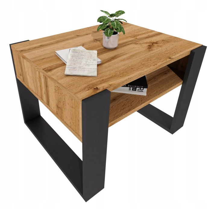 Konferenčný stolík Perfektciecie KARO 65 s policou, 65 × 53,6 × 45 cm, dub Wotan a čierna