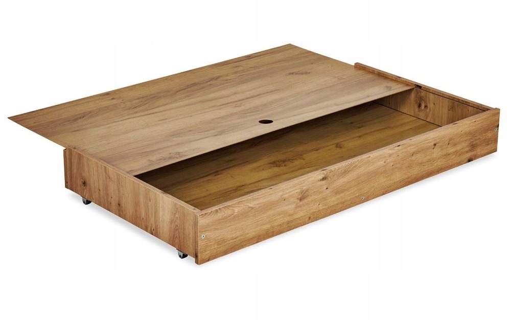 Úložná zásuvka LittleSky na kolieskach, dekor dub, 120 × 60 cm. Úložnú zásuvku LittleSky zasuniete pod postieľku série Amelia alebo Amelia II s rozmerom 120 × 60 cm. Štyri samostatné kolieska umožňujú jej vysunutie bez vodiacich líšt.