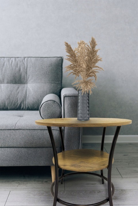 Okrúhly konferenčný stolík Kontrast SK100D s 2 úrovňami, 56 × 55 cm, dubový dekor. Dvojúrovňový okrúhly stolík vytvorí odkladanie v obývačke, izbe alebo spálni. Dve plochy umožnia rozmiestniť drobnosti a obľúbené predmety. Pri pokojnom posedení tak budete