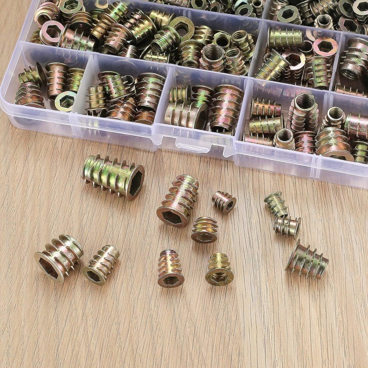 Závitové vložky do dreva, 212 kusov, veľkosti M4, M5, M6, M8 a M10