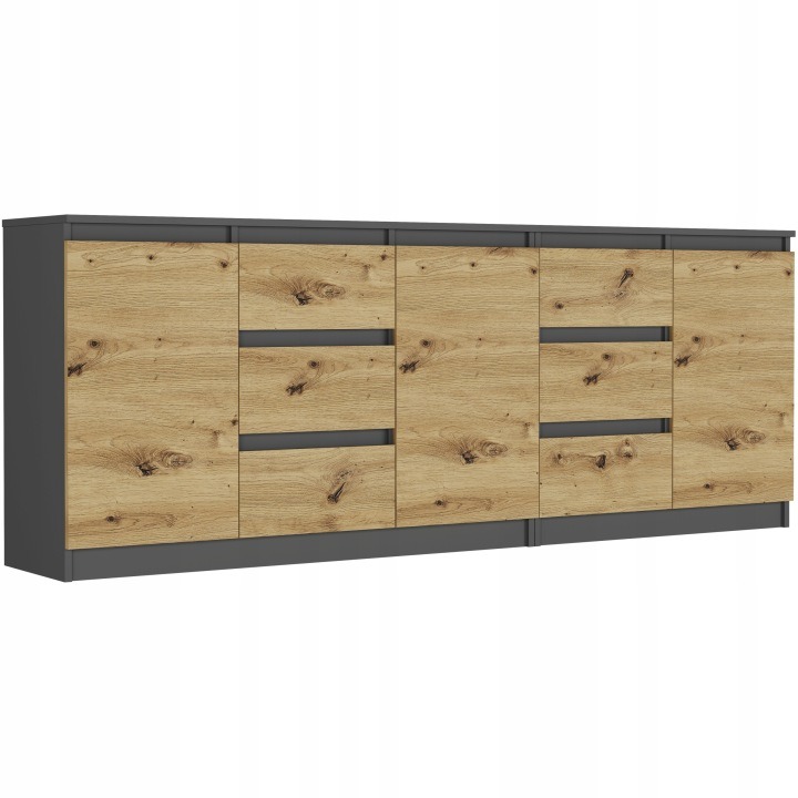 Framire R-200-S6 – zostava dvoch komôd 200 cm, antracit a dub Artisan