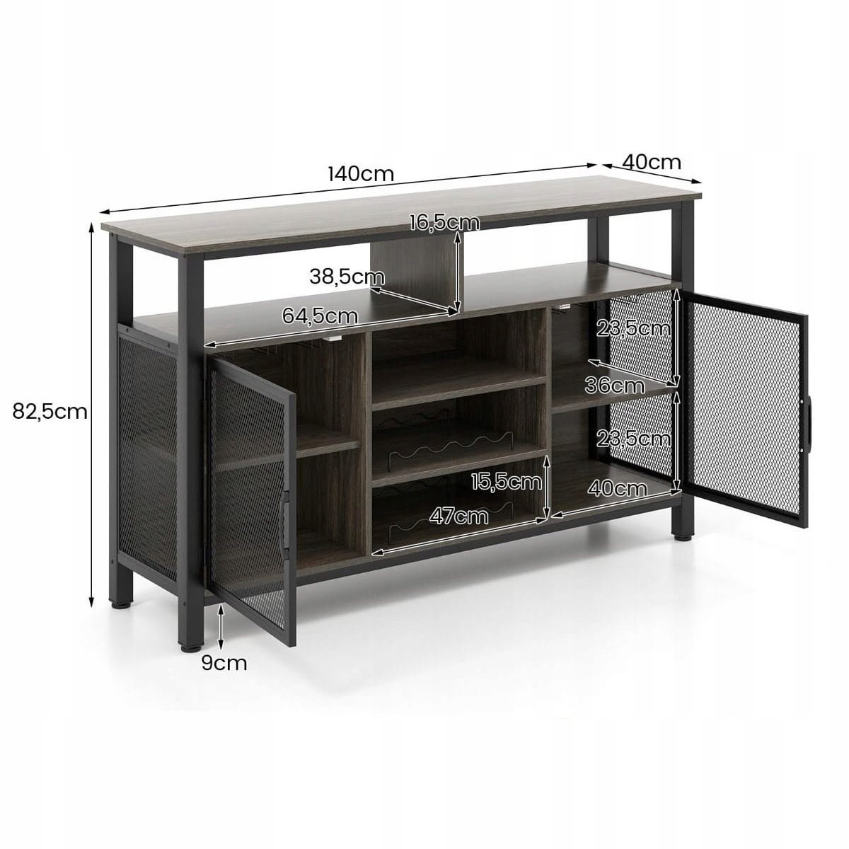 Costway kredenc 140 × 40 × 82,5 cm s policami a stojanmi na fľaše