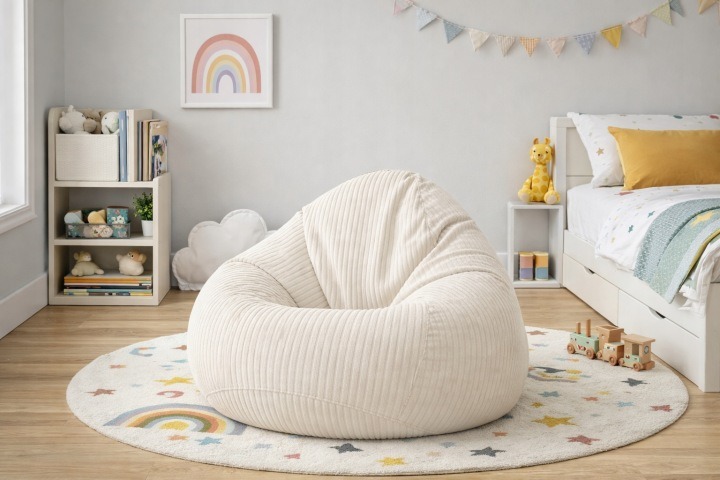Biely sedací vak s manšestrovým poťahom PUF002, výška 95 cm