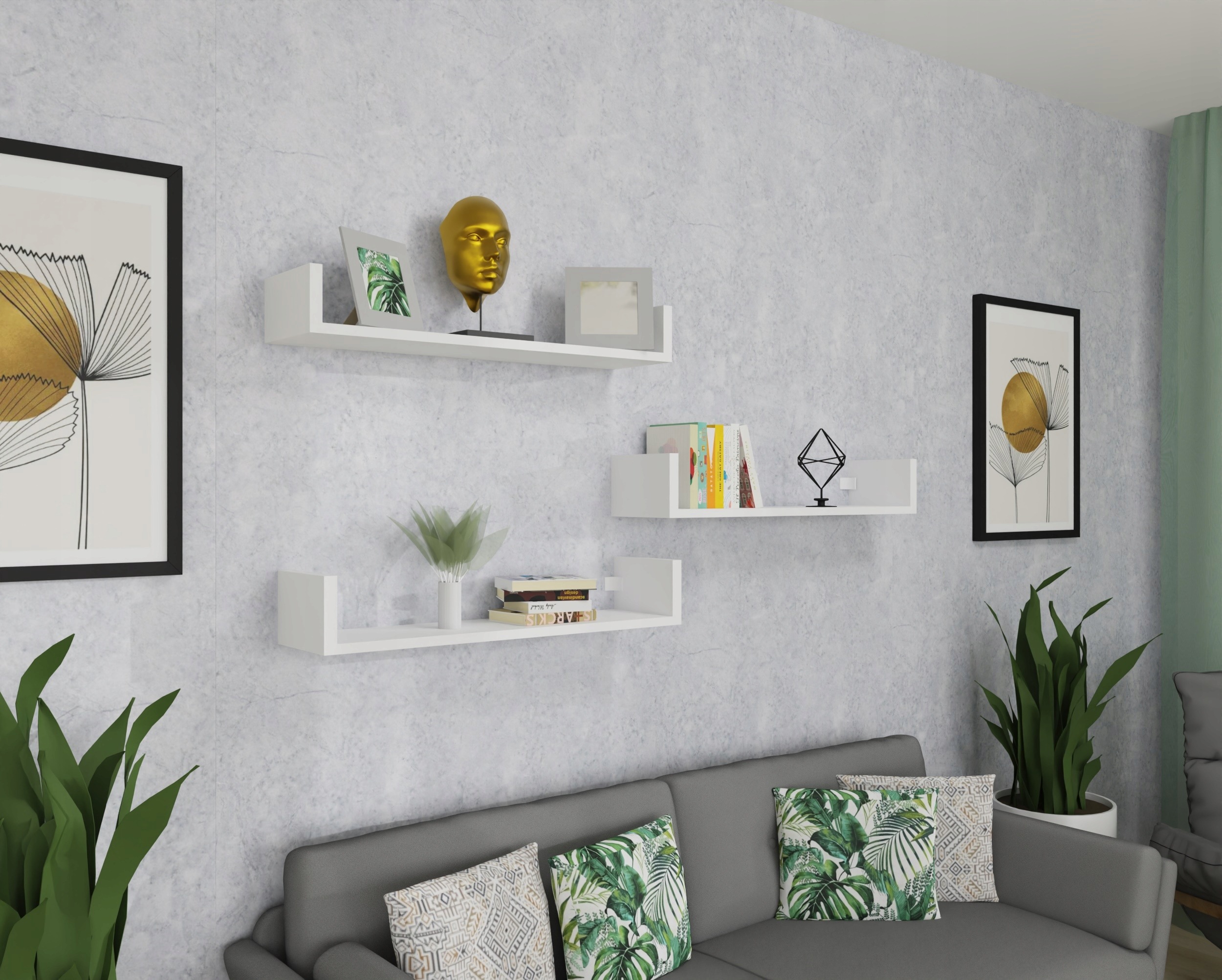 Tri nástenné police Marand v bielom mate